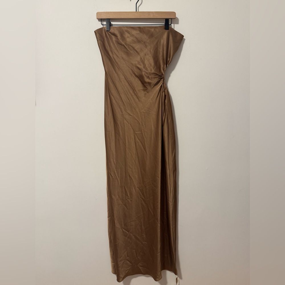 NWOT Reformation Satin Tan Cut Out Strapless Dress Large